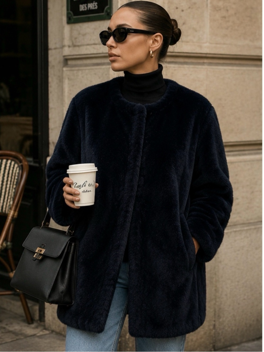 Georges Rech Paris Faux Fur Opera Coat | Midnight Navy | Wedding Guest M/L